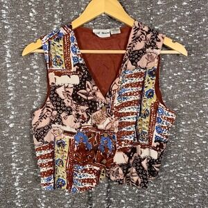 Vintage Spell Bound Patterned Vest Beaded Boho Whimsigoth Women's Small